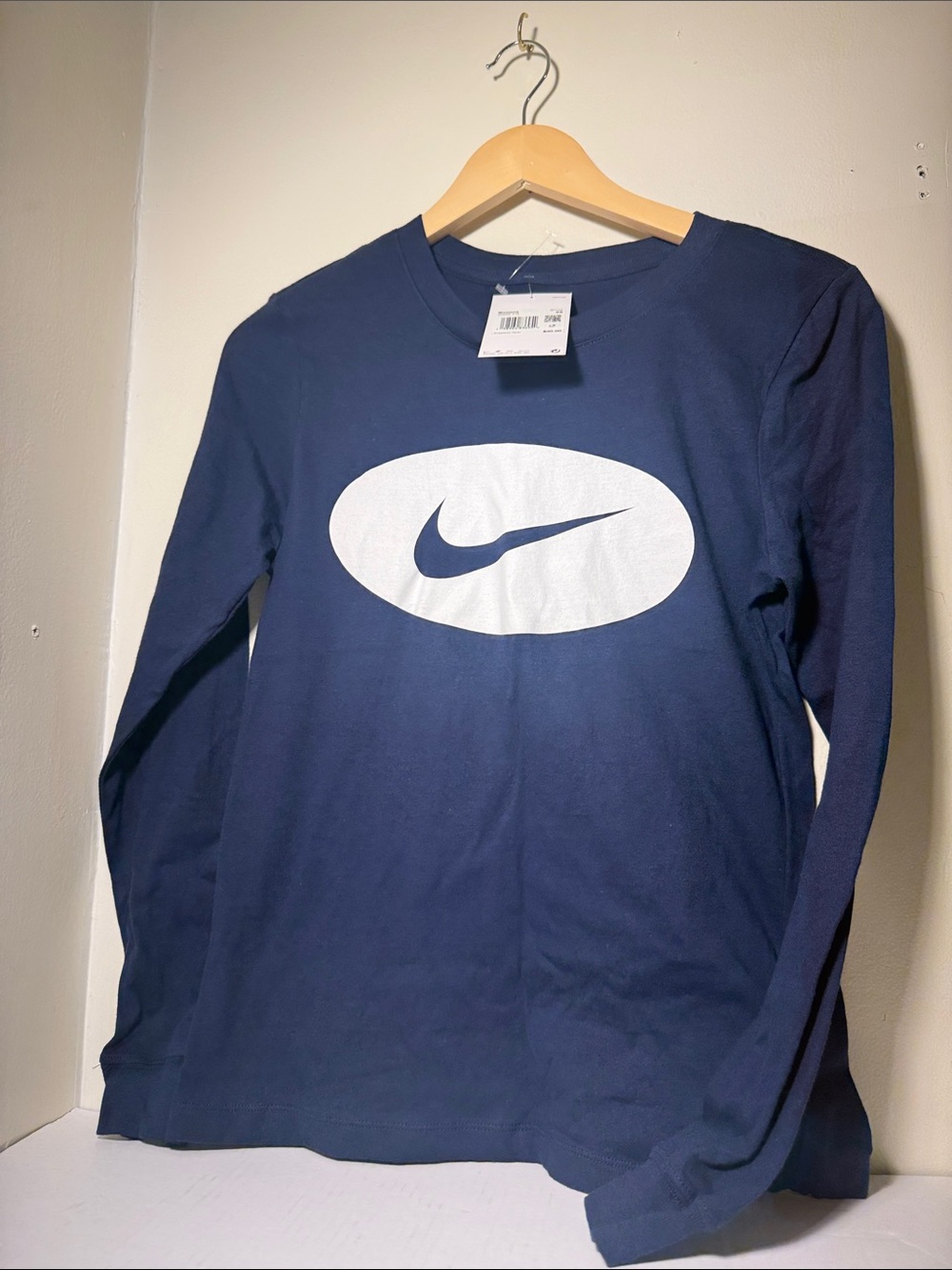 Nike Navy Long Sleeve Shirt with White Oval Swoosh
